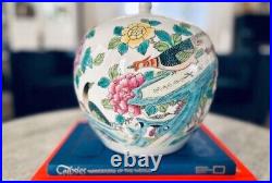 20th Century Vintage Chinese Paradise Birds Hand Painted Porcelain Melon Jar