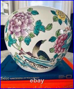 20th Century Vintage Chinese Paradise Birds Hand Painted Porcelain Melon Jar