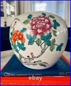 20th Century Vintage Chinese Paradise Birds Hand Painted Porcelain Melon Jar