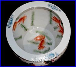 20th Chinese Signed Studio Seal Fish Bowl Scholar Water Pot Planter Bird 14.5
