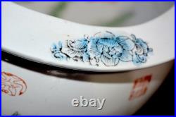 20th Chinese Signed Studio Seal Fish Bowl Scholar Water Pot Planter Bird 14.5