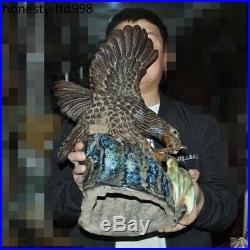 21China Zisha Pottery porcelain glaze carved Eagle Hawk Glede Bird King Statue