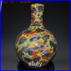 21Huge China Wucai porcelain animal flower bird statue Zun Bottle Pot Vase Jar