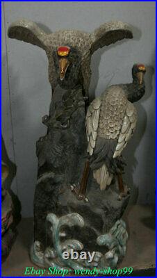 21.6 Collect China Wucai Porcelain Red-crowned crane Crane Bird Animal Statue