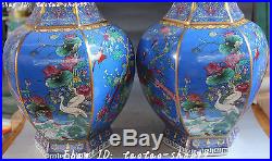 21 Color Porcelain Cranes Magpie Bird Lotus Flower Vase Pot Bottle Jar Pair