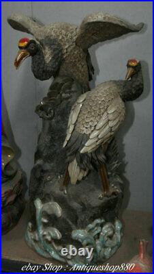 21 Old China Wucai Porcelain Red-crowned crane Crane Bird Animal sculpture