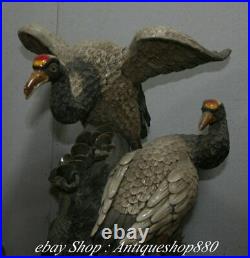 21 Old China Wucai Porcelain Red-crowned crane Crane Bird Animal sculpture
