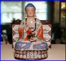 21 Old Tibet Famille Rose porcelain Gilt Pagoda Shakyamuni Sakyamuni Statue
