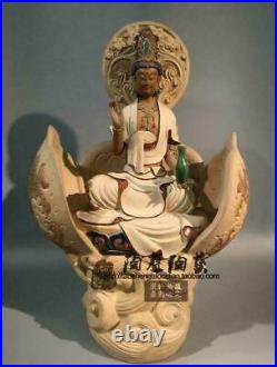 21 Old Wucai Porcelain Lotus Kwan-yin Kuan-yin Guanyin Quan Yin Goddess Statue