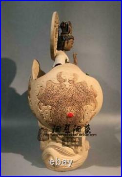 21 Old Wucai Porcelain Lotus Kwan-yin Kuan-yin Guanyin Quan Yin Goddess Statue