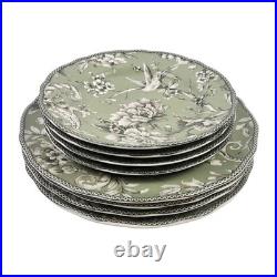222 Fifth Adelaide Sage Green 10.75 & 8.5 Dinner Plate Set of 8 NEW Free Ship
