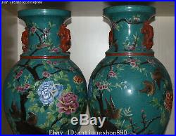 22 Color Porcelain Peony Flower Bird Vase Kettle Pitcher Jar Bottle Statue Pair