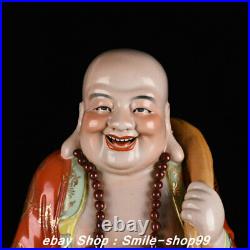 22'' Old Red Glaze Color Porcelain Gilt Bag Happy Laugh Maitreya Buddha Statue