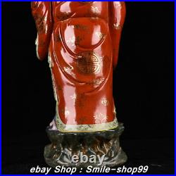 22'' Old Red Glaze Color Porcelain Gilt Bag Happy Laugh Maitreya Buddha Statue
