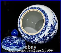 23 China White Blue Porcelain Peacock Peahen Bird Peony Pot Jar Crock Pair