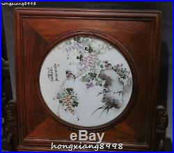24 Unique Chinese Boxwood Wood Porcelain Bird Flower Tree Screen Byobu Statue