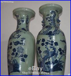 24 Unique Color Porcelain Dragon Phoenix Bird Flower Vase Bottle Pot Pair