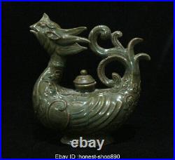 24 cm Old Chinese Yue Kiln Porcelain Dynasty Bird Phoenix Statue Pot Kettle