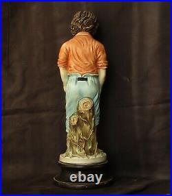 25 Inches Large Hand Painted Bisque Porcelain Statue A Poor Boy with Birds