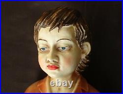 25 Inches Large Hand Painted Bisque Porcelain Statue A Poor Boy with Birds