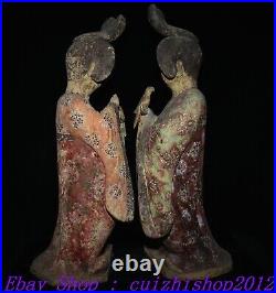 25 Old Tang Dynasty Pottery Porcelain Painting Beauty Belle Bird Statue Pair