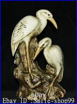 26CM Old Qing Dynasty 5 Colored Porcelain Palace Animal Crane Bird Statue