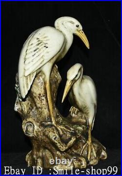 26CM Old Qing Dynasty 5 Colored Porcelain Palace Animal Crane Bird Statue