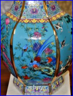 26 Qlty Chinese Porcelain Jingdezhen Vase Lamp Hex Bird/flower Chin-lung Style