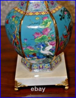 26 Qlty Chinese Porcelain Jingdezhen Vase Lamp Hex Bird/flower Chin-lung Style