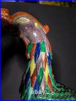 26 Tall 19th Century Chinese Chinoiserie Hand Painted Phoenix Bird Figurines