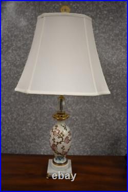 27 Vintage Beijing Cherry Blossom Cloisonne Vase Lamp Marble Base Glass Neck