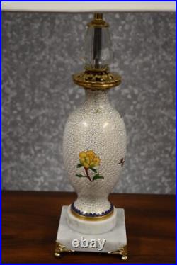 27 Vintage Beijing Cherry Blossom Cloisonne Vase Lamp Marble Base Glass Neck