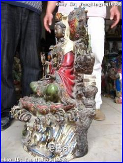 28Large Classic WuCai porcelain bamboo & Bird Kwan-Yin Guan Yin Buddha statue