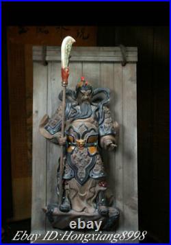 28 Old Wu Cai Porcelain Hanging board Guan Gong Yu Warrior God Door Statue Pair
