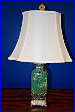 28 Square Chinese Porcelain Lamp Green Bird & Flower Jingdezhen