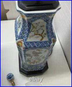 29 Chinese Porcelain Famile Noir Reticulated Faceted Vase lamp Birds Deer