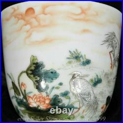 2.8 Marked Chinese Famille rose Porcelain Lotus Cranes Bird Water Cup Pair