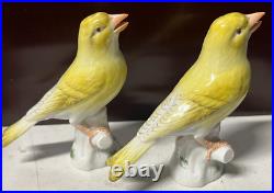 2 Antique MEISSEN Yellow Canary Bird Figurines Crossed Sword Mark GERMANY Rare