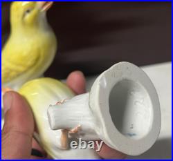 2 Antique MEISSEN Yellow Canary Bird Figurines Crossed Sword Mark GERMANY Rare