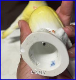 2 Antique MEISSEN Yellow Canary Bird Figurines Crossed Sword Mark GERMANY Rare