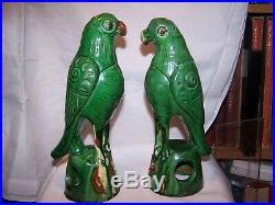 2- Chinese Porcelain Parrot incense Figurine Figure Famille Verte Ceramic