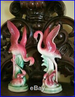 2 Flamingo statues, figures, bird, Leftons Occupied Japan, porcelain, 1950, 8t