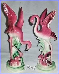 2 Flamingo statues, figures, bird, Leftons Occupied Japan, porcelain, 1950, 8t
