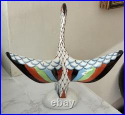 2 Hollohaza Hungary Hand Painted Porcelain Bird Figurines Fishnet Signed MPN 504