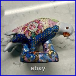 2 Vintage Chinese Porcelain Dove Bird Figurines with Tobacco Leaf Design
