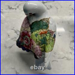 2 Vintage Chinese Porcelain Dove Bird Figurines with Tobacco Leaf Design