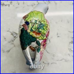 2 Vintage Chinese Porcelain Dove Bird Figurines with Tobacco Leaf Design