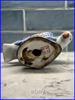 2 Vintage Chinese Porcelain Dove Bird Figurines with Tobacco Leaf Design
