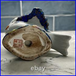2 Vintage Chinese Porcelain Dove Bird Figurines with Tobacco Leaf Design