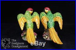 2 Vintage Chinese Porcelain Perched Parrots Exotic Birds Figurine Statue 7.5